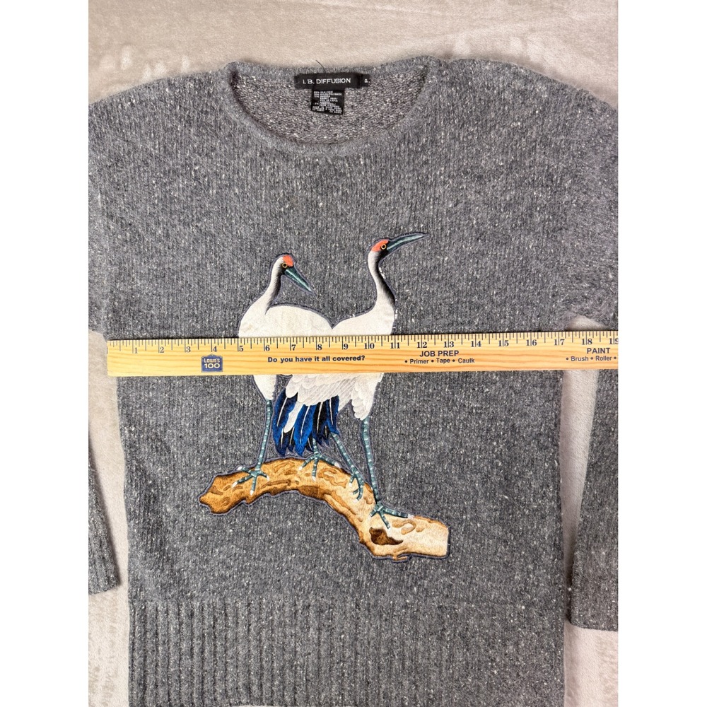 Vintage IB‎ Diffusion Gray Embellished Crane Sweater Women's Size P Silk Angora - Picture 7 of 10